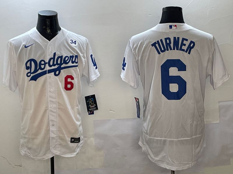 Men Los Angeles Dodgers 6 Turner White City Edition Elite Nike 2025 MLB Jersey style 5